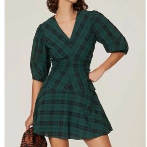 Tanya Taylor Green Plaid Mini Dress Womens Size 2
